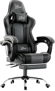 Ergonomic Gaming Chair PU Leather High Back Office Swivel Recliner Footrest Blac