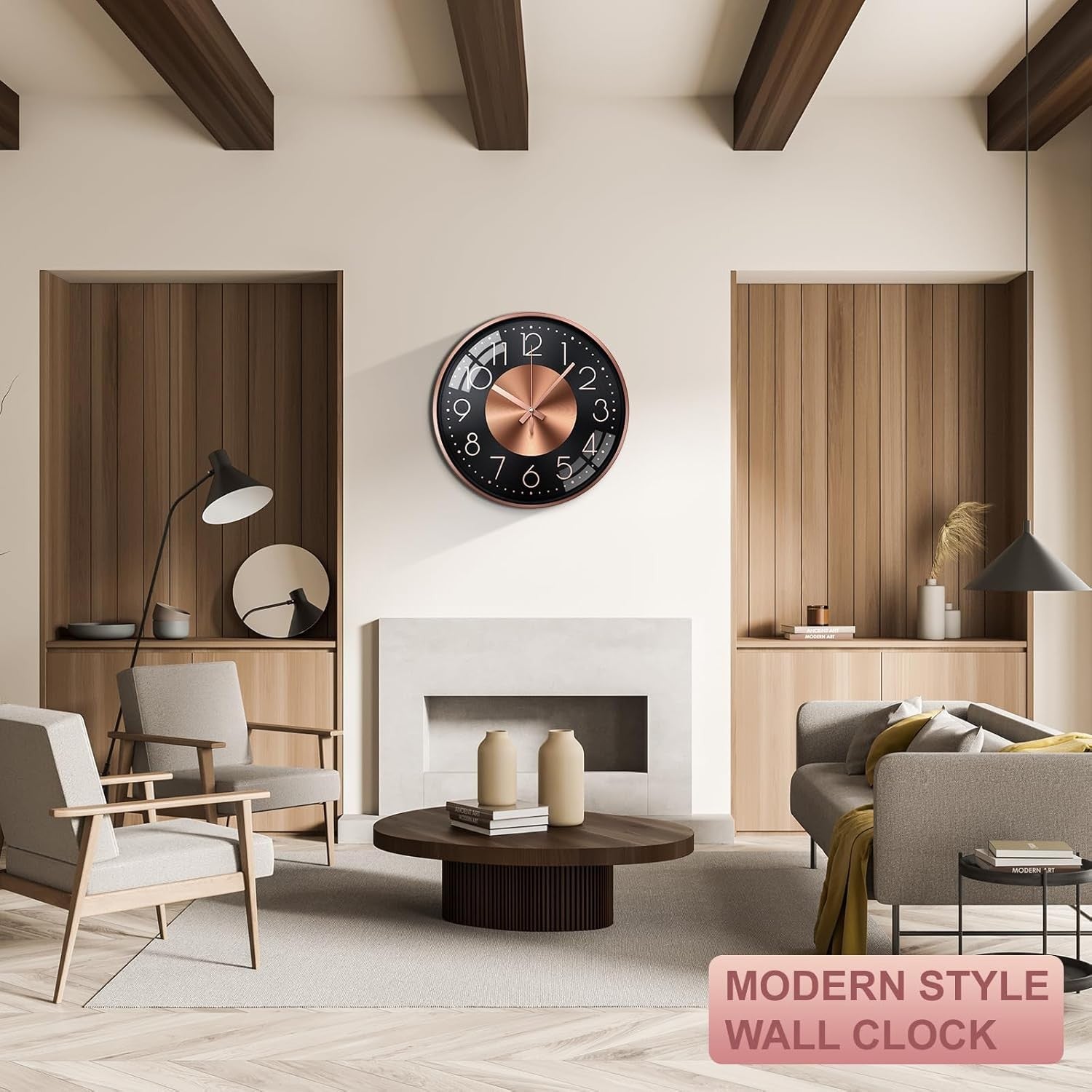 12" Rose Gold Modern Wall Clock Silent Aluminium Round Decor for Kitchen Bedroom