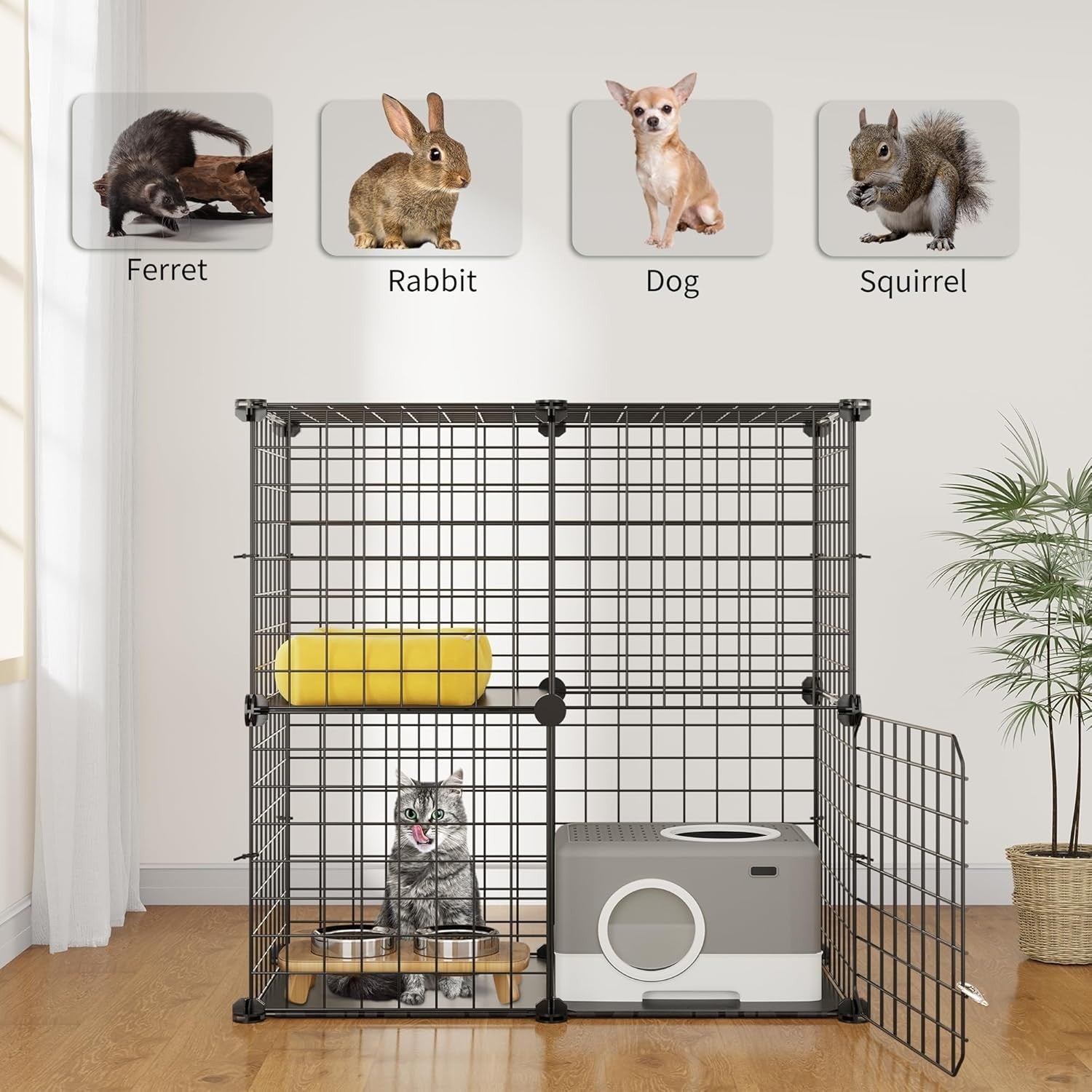2-Tier Indoor Outdoor Cat Cage Playpen with Platforms & Zip Ties, 71x36x71cm