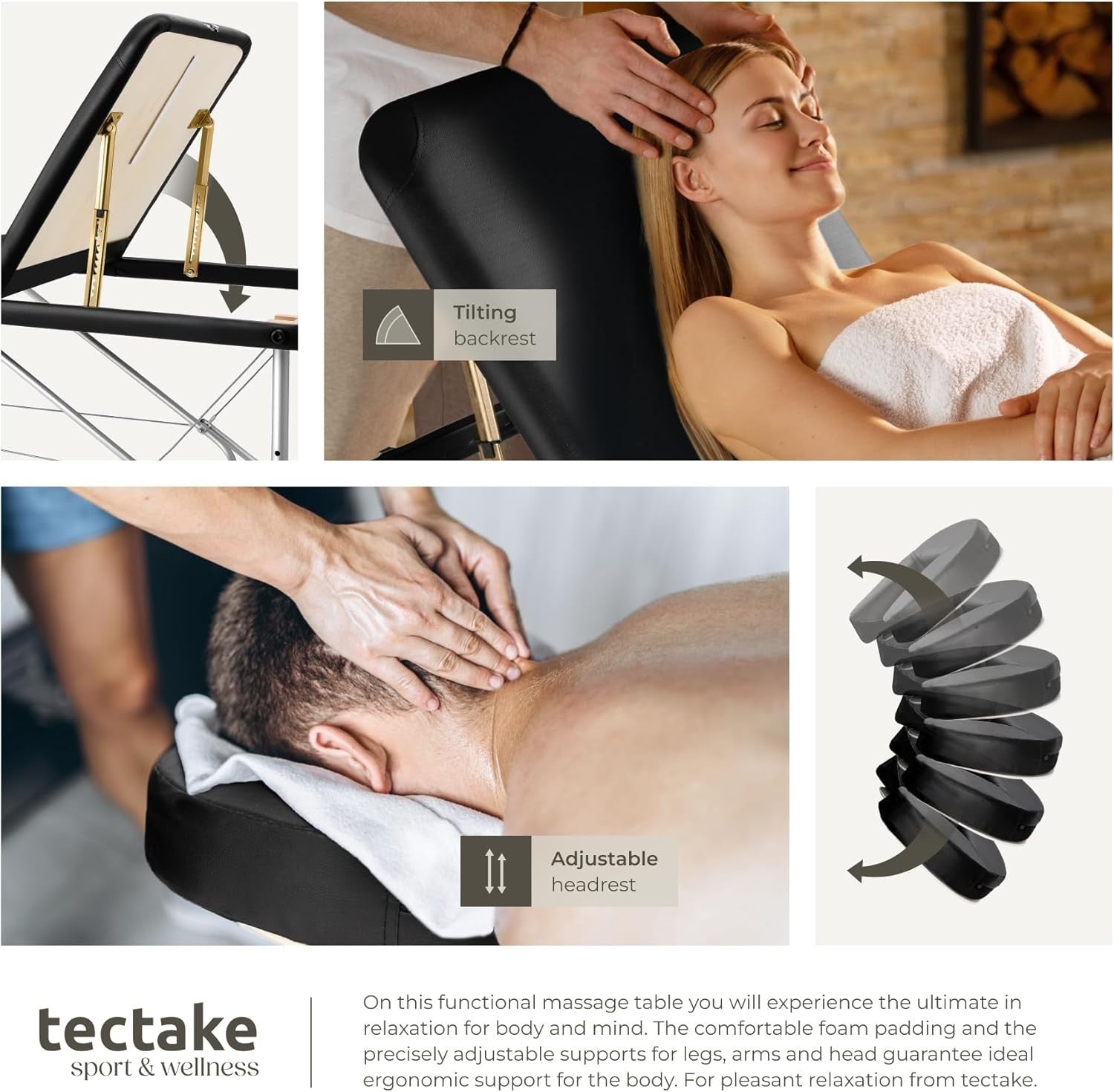 Portable 3 Section Massage Table Foldable Aluminium Beauty Spa Bed 61cm Black