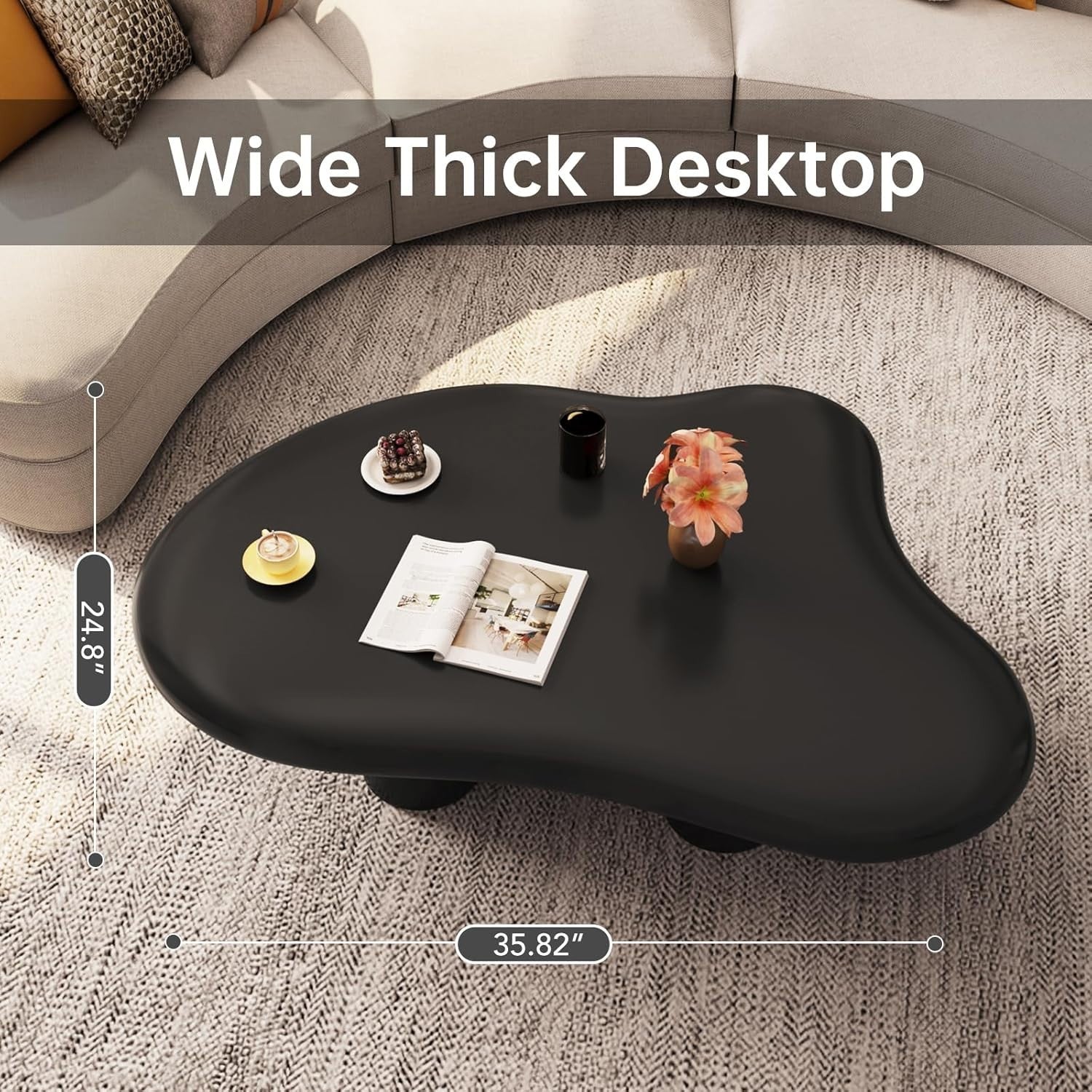 Modern Cloud-Shaped Coffee Table Thick Top Rounded Corners 63x91x39cm