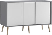 Modern Sideboard Cabinet 3 Door Sliding Storage Unit Grey White Pine