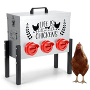 Metal Chicken Feeder 6 Port Dispenser with Stand Lid