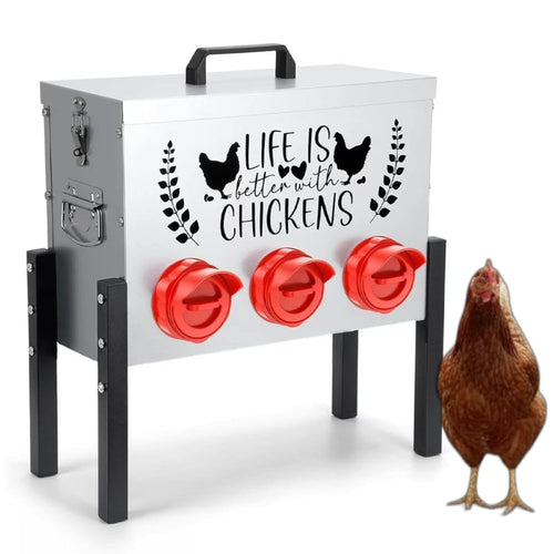 Metal Chicken Feeder 6 Port Dispenser with Stand Lid