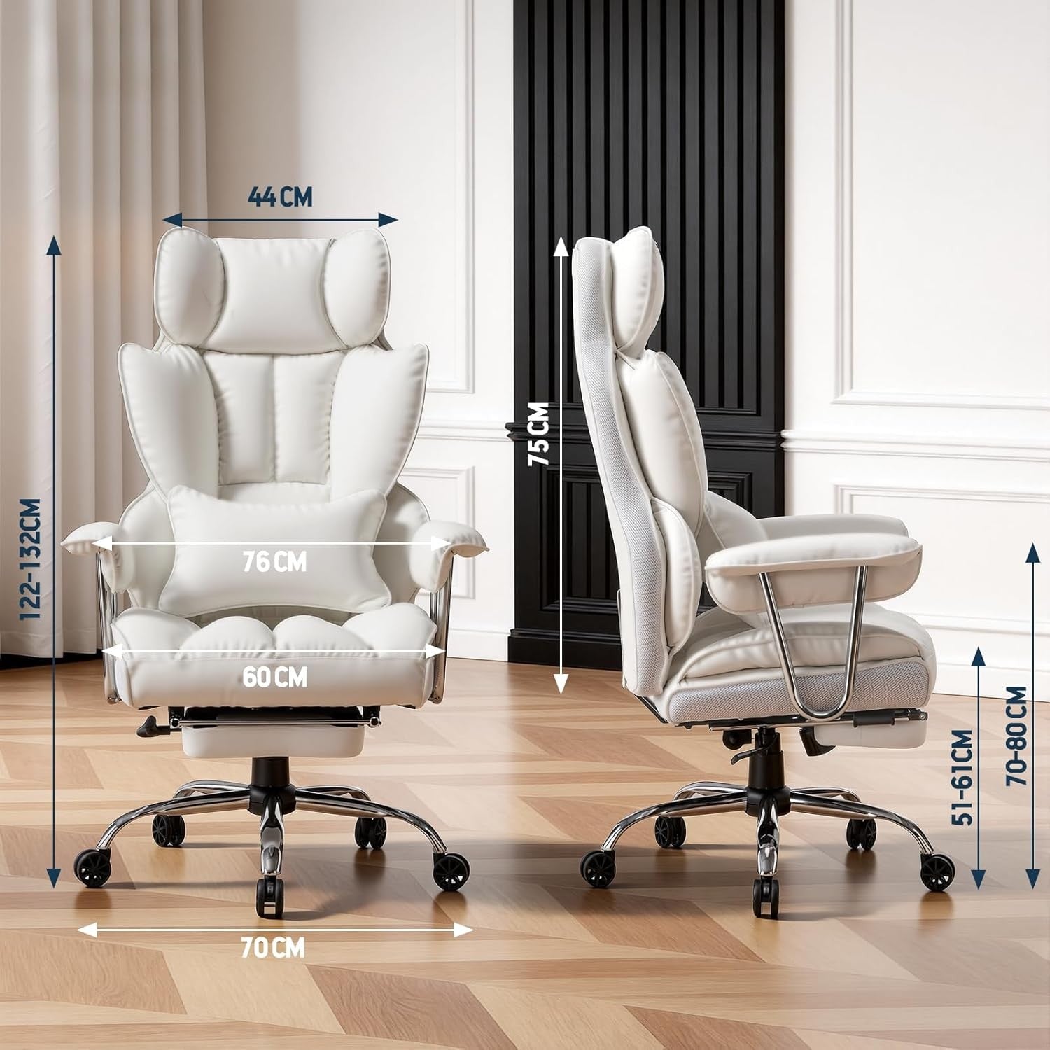 Big & Tall Executive Office Chair 200kg High Back PU Leather Recliner White
