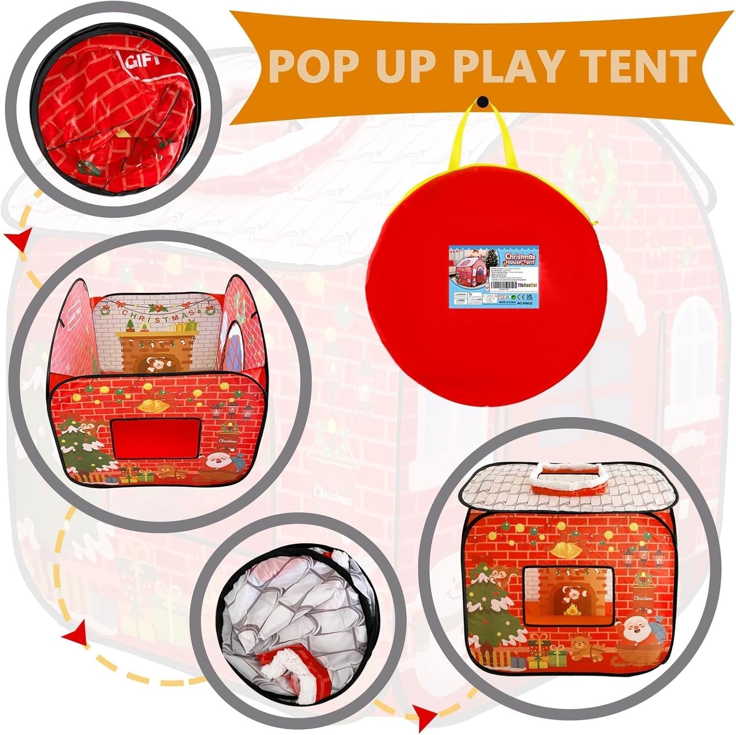 Christmas Kids Pop Up Play Tent Indoor Outdoor Folding Holiday Playhouse