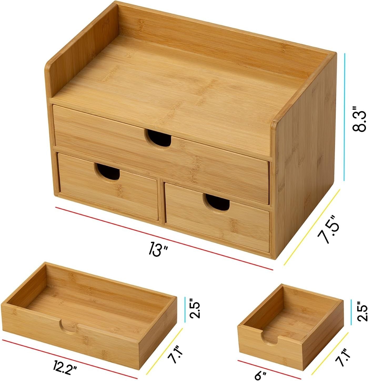 Desk Organizer 3 Drawers Bamboo Storage Box Desktop Storage Shelf