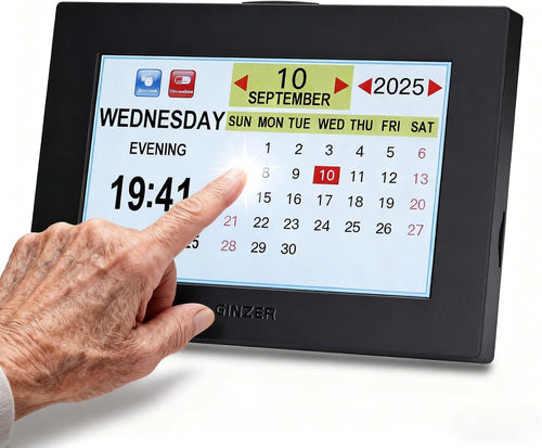 Large Dementia Alarm Clock 8” Touch Screen Talking Day Date Display