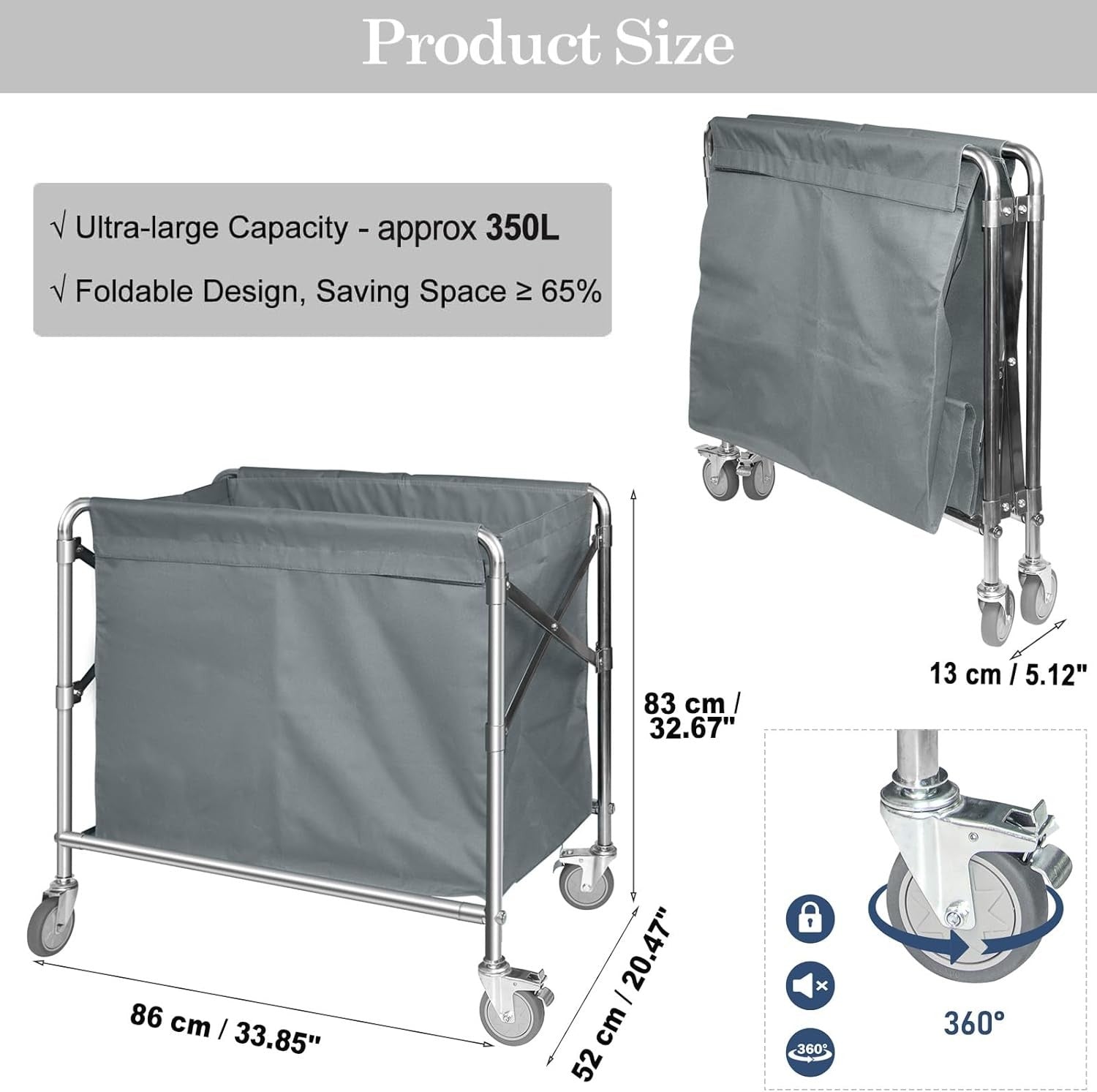 350L Heavy Duty Laundry Trolley on Wheels | Folding Commercial Laundry Cart Stai