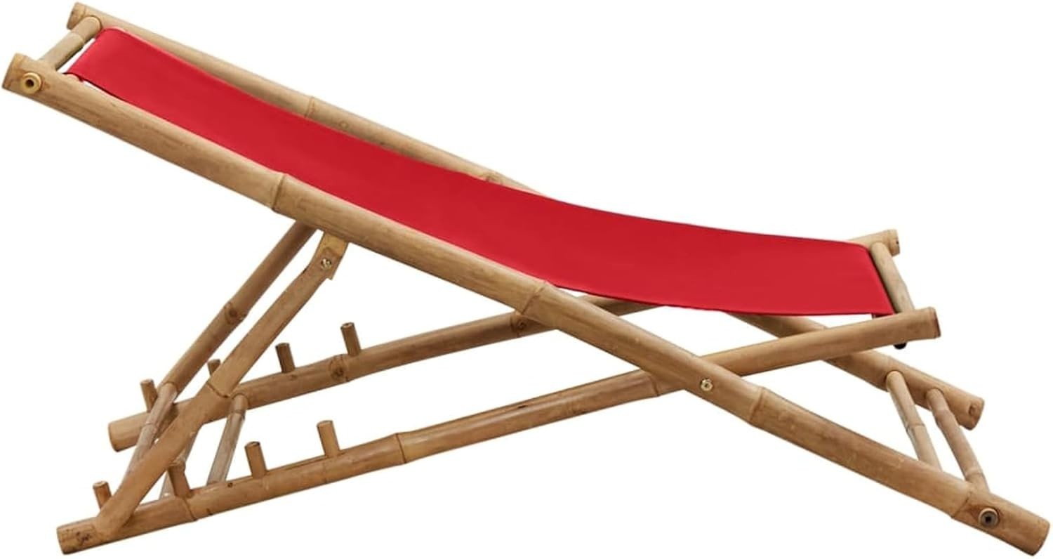 Adjustable Bamboo Deck Chair with Canvas Seat | Foldable Outdoor Lounger