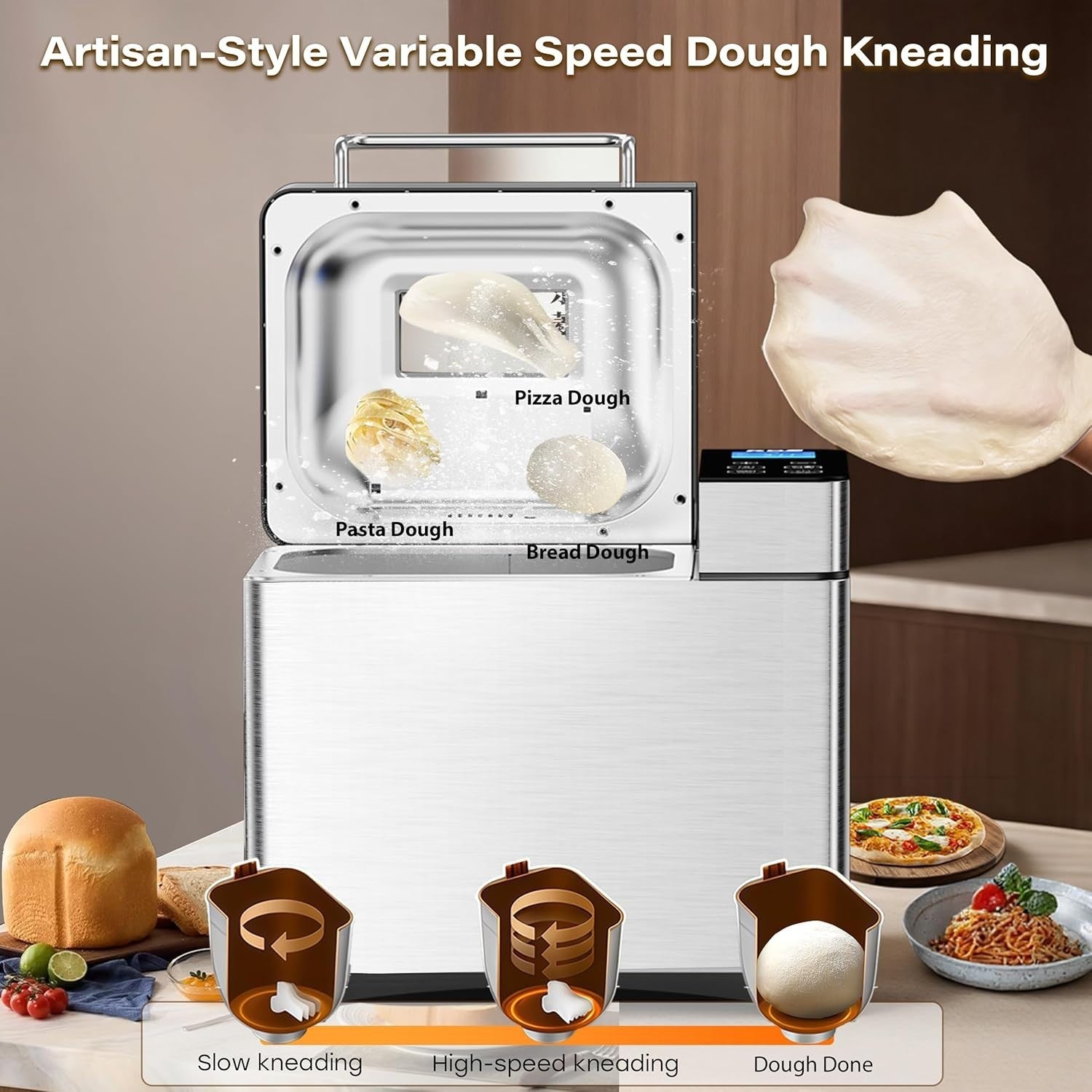 17-in-1 Stainless Steel Bread Maker 2LB Ceramic Pan Auto Nut Dispenser