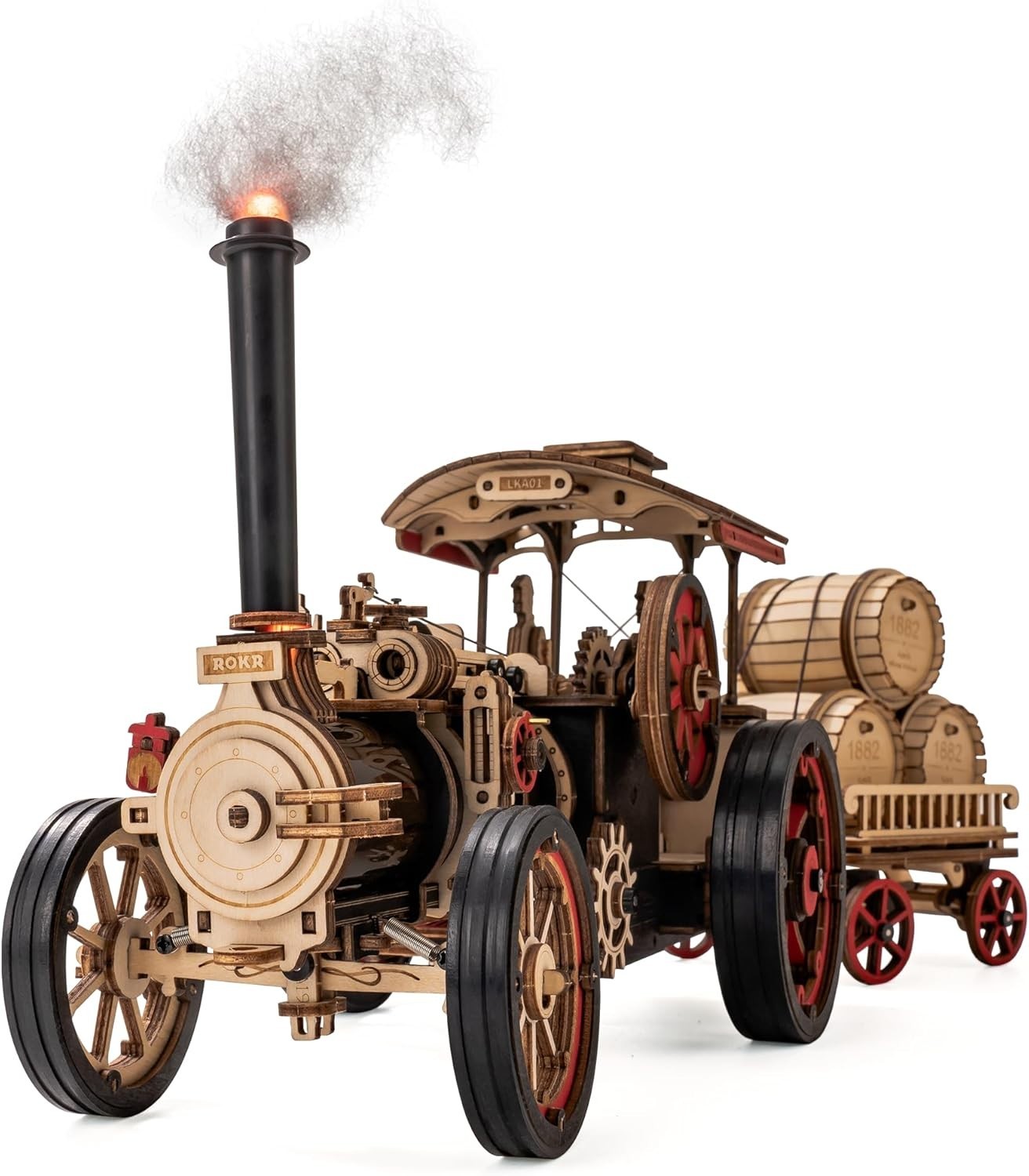 3D Wooden Steam Tractor Model Kit with Moving Parts – Vintage Gift