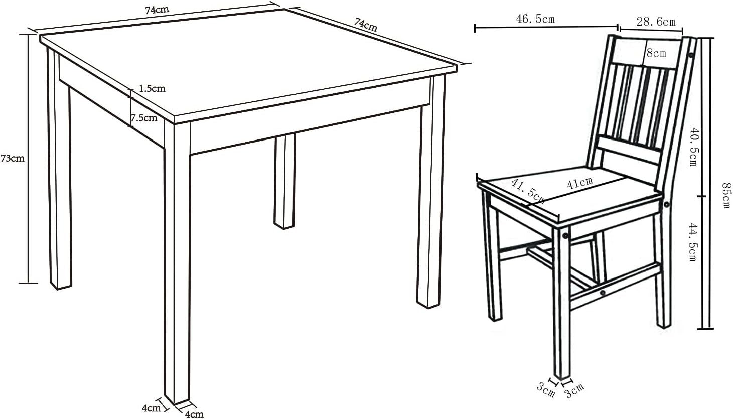 Compact Solid Wood Square Dining Table & 2 Chairs Set - Grey Kitchen Set