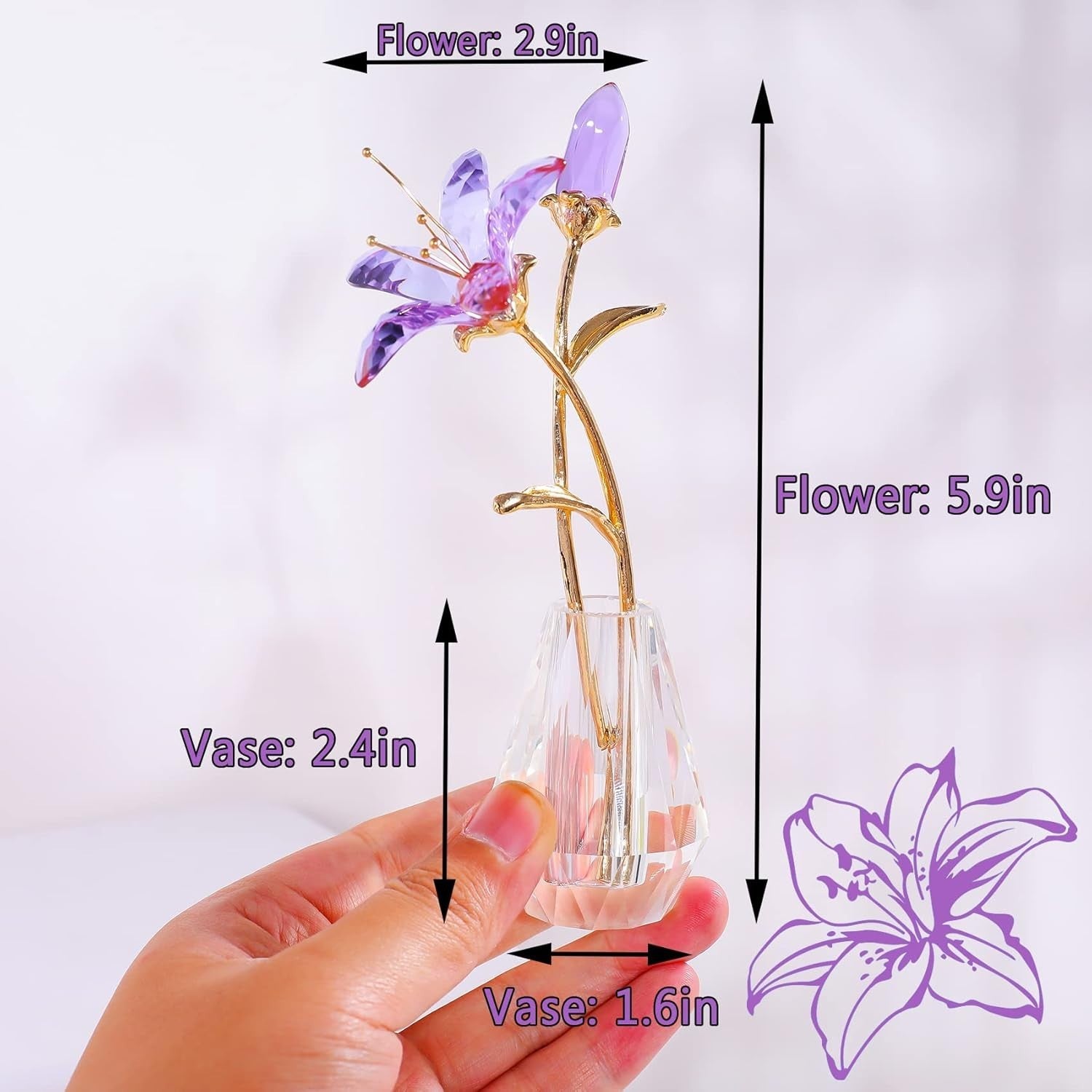 Purple Crystal Lily Flower Ornament • Luxury Glass Vase Figurine