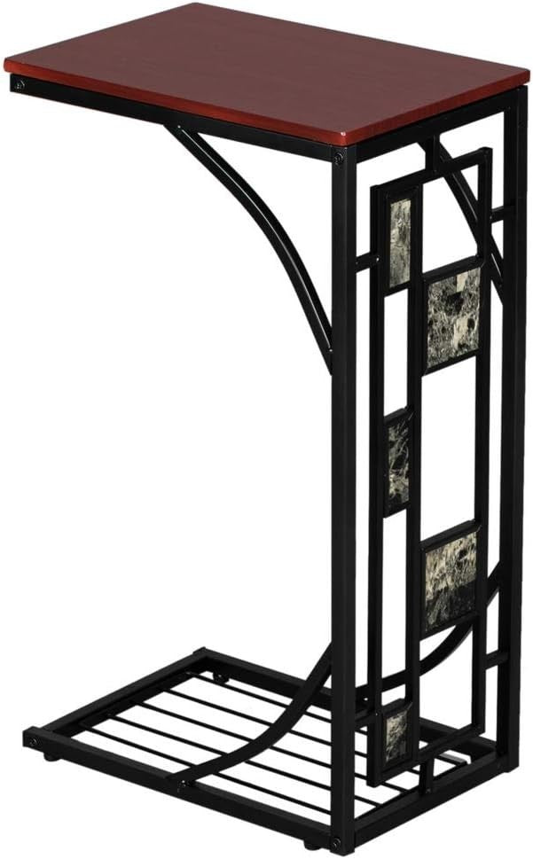 C-Shaped Sofa End Table with Storage Shelf Small Space Side Desk 30x21x51cm