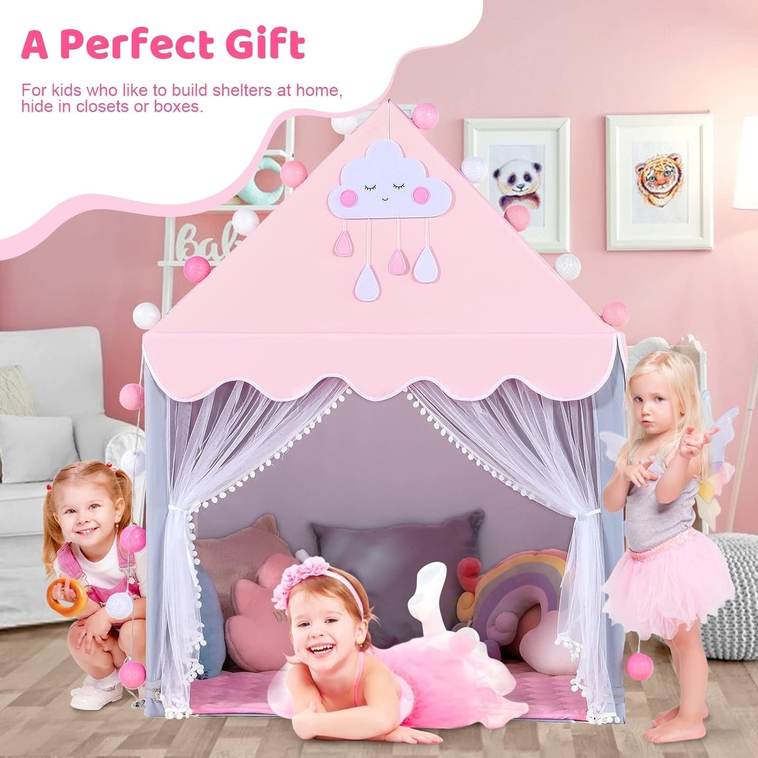 Large Pink Princess Kids Play Tent Indoor Outdoor Castle Playhouse