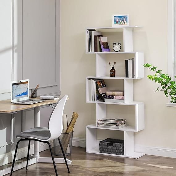 5-Tier White Cube Bookcase Room Divider Modern Display Storage Shelf 159cm