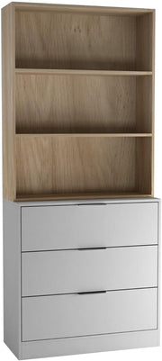 80cm Grey Drawer Wooden Storage Cabinet with Oak Bookcase Shelving