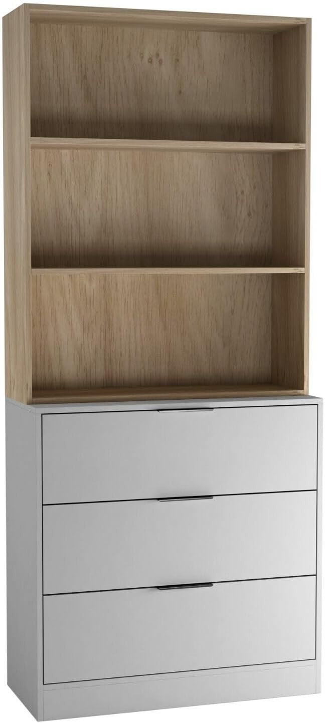 80cm Grey Drawer Wooden Storage Cabinet with Oak Bookcase Shelving