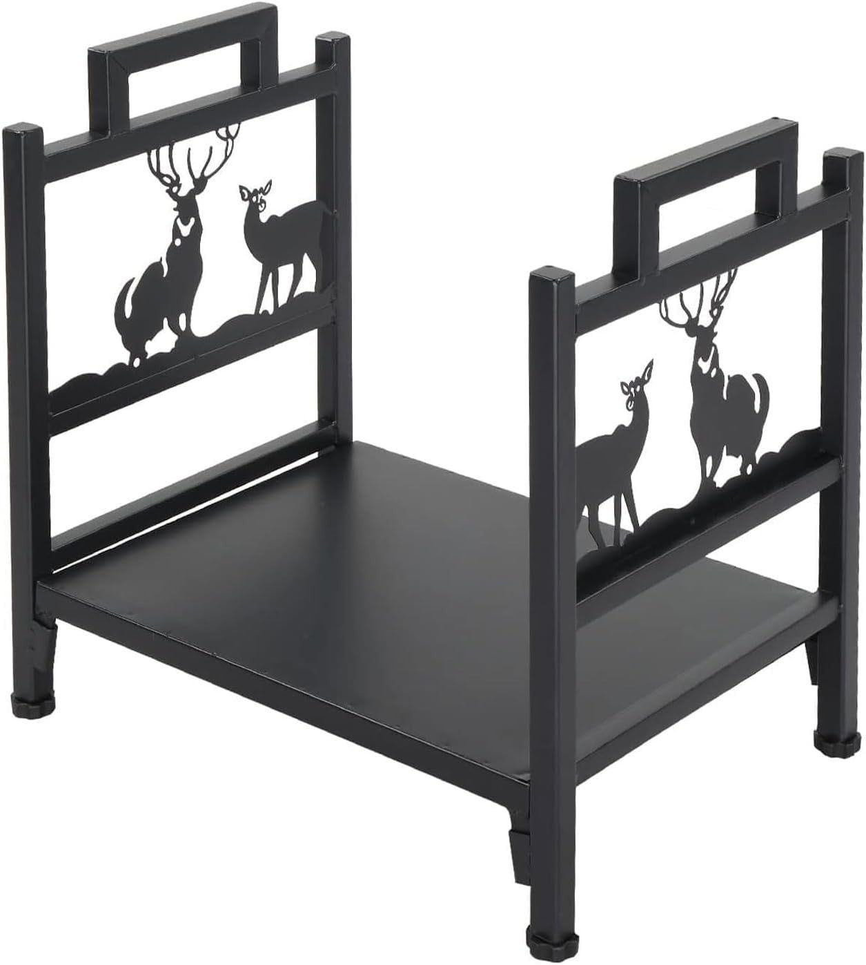 Firewood Log Holder Indoor Outdoor Rack Black Steel Sturdy Elk Design