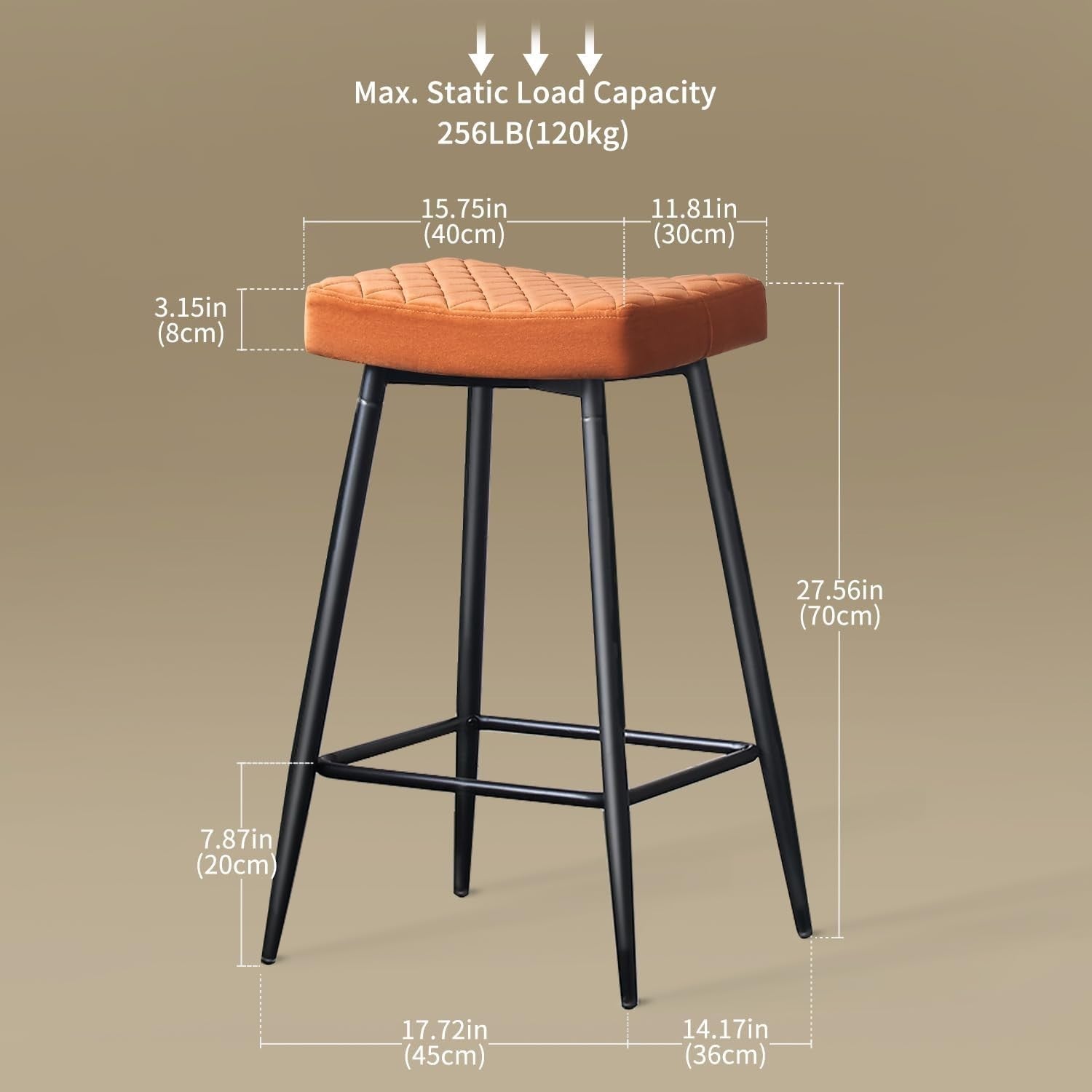 Velvet Orange Bar Stool Set 4 – Modern Kitchen Island Chairs