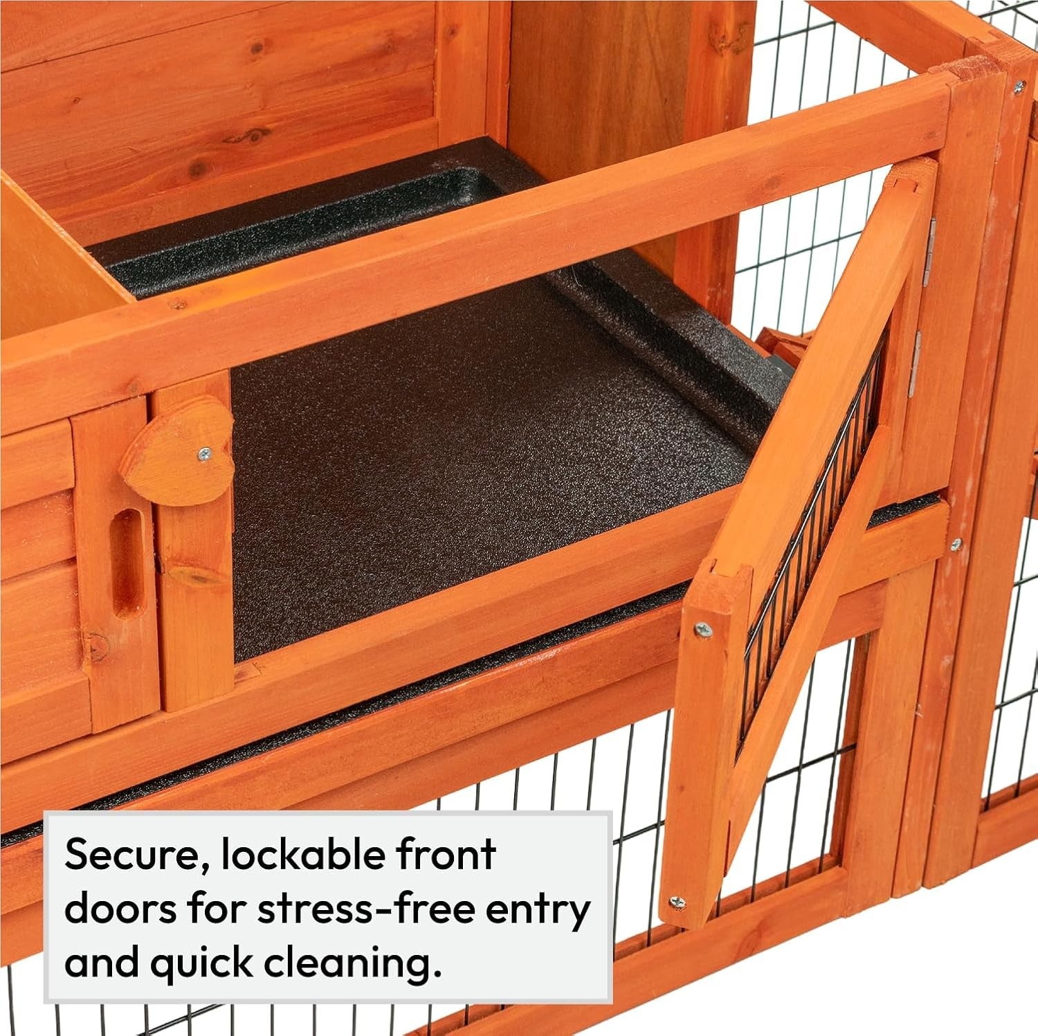2 Tier Wooden Rabbit Hutch with Run Outdoor Cage Ramp Slide Out Tray