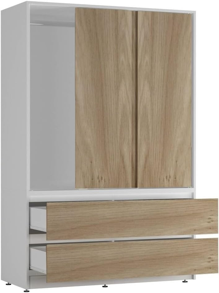 Oak Sliding Door Wardrobe with 4 Drawers & Hanging Rail – Space Saver