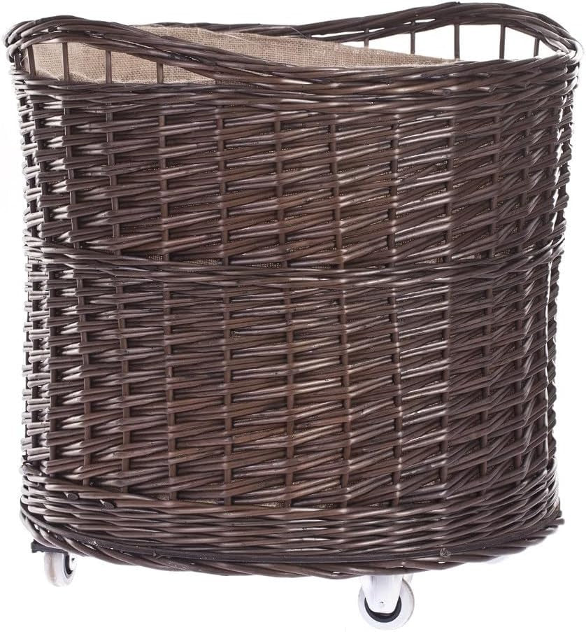 Wicker Log Basket on Wheels Large Firewood Holder Indoor Storage 50x50x44cm