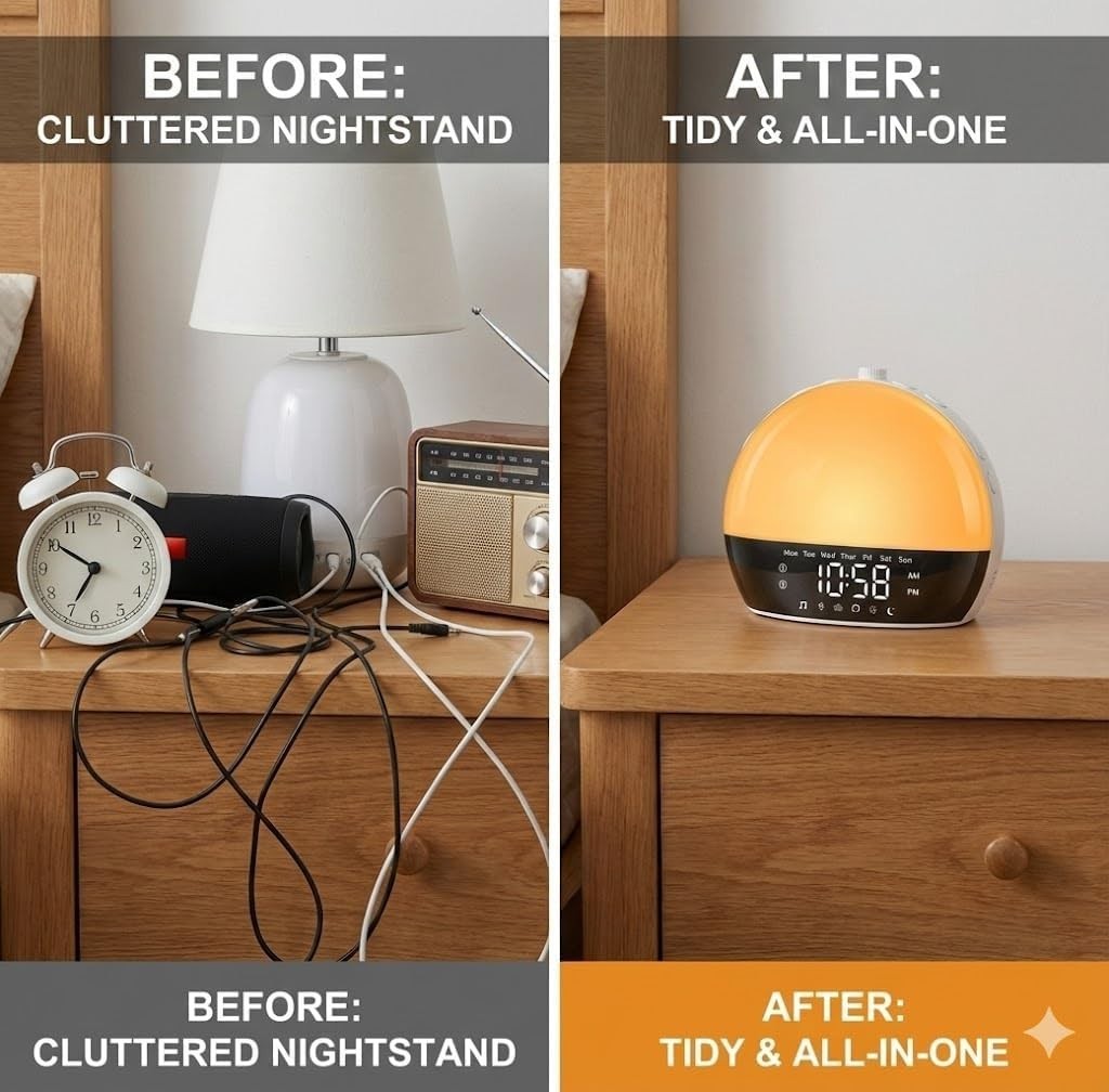 Sunrise Alarm Clock with White Noise Machine & 25 Soothing Sounds - Wake Light