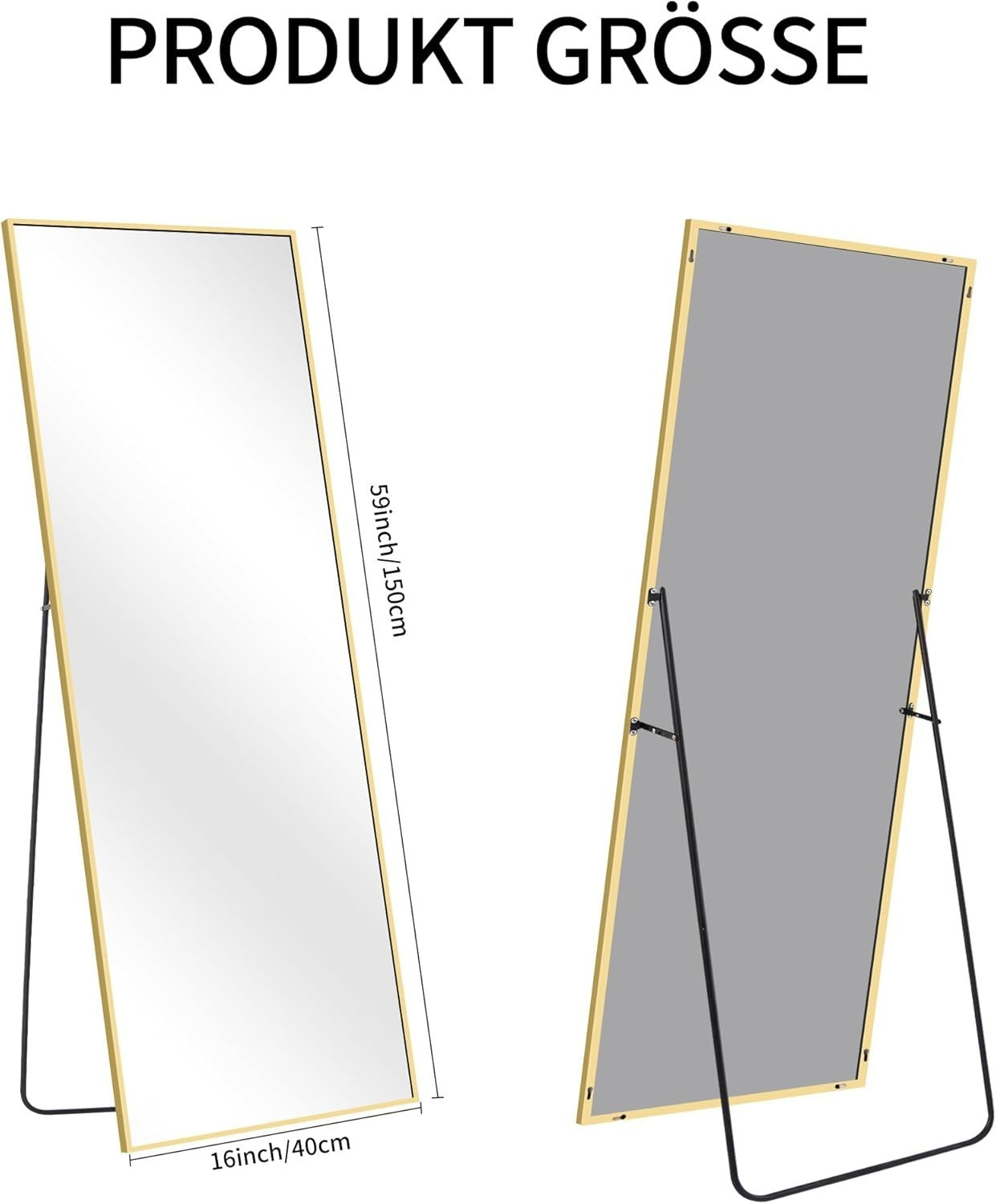 Gold Full Body Mirror 150x40cm Freestanding & Wall Mount Bedroom Use