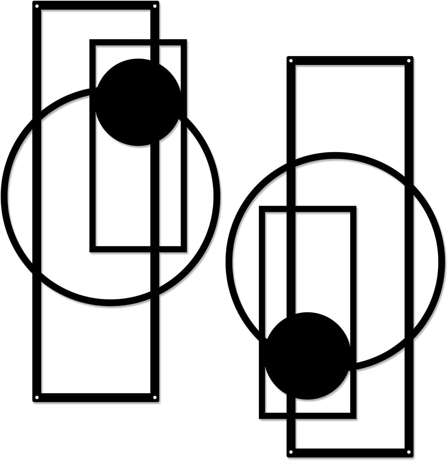 2PC Black Metal Wall Art Geometric Minimalist Decor Set