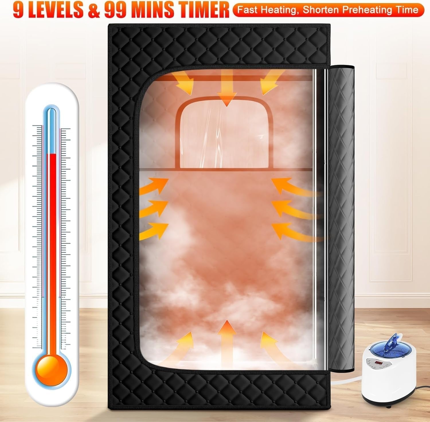 Infrared Home Sauna Tent – Portable Steam Sauna, 9 Levels, Foldable Chair