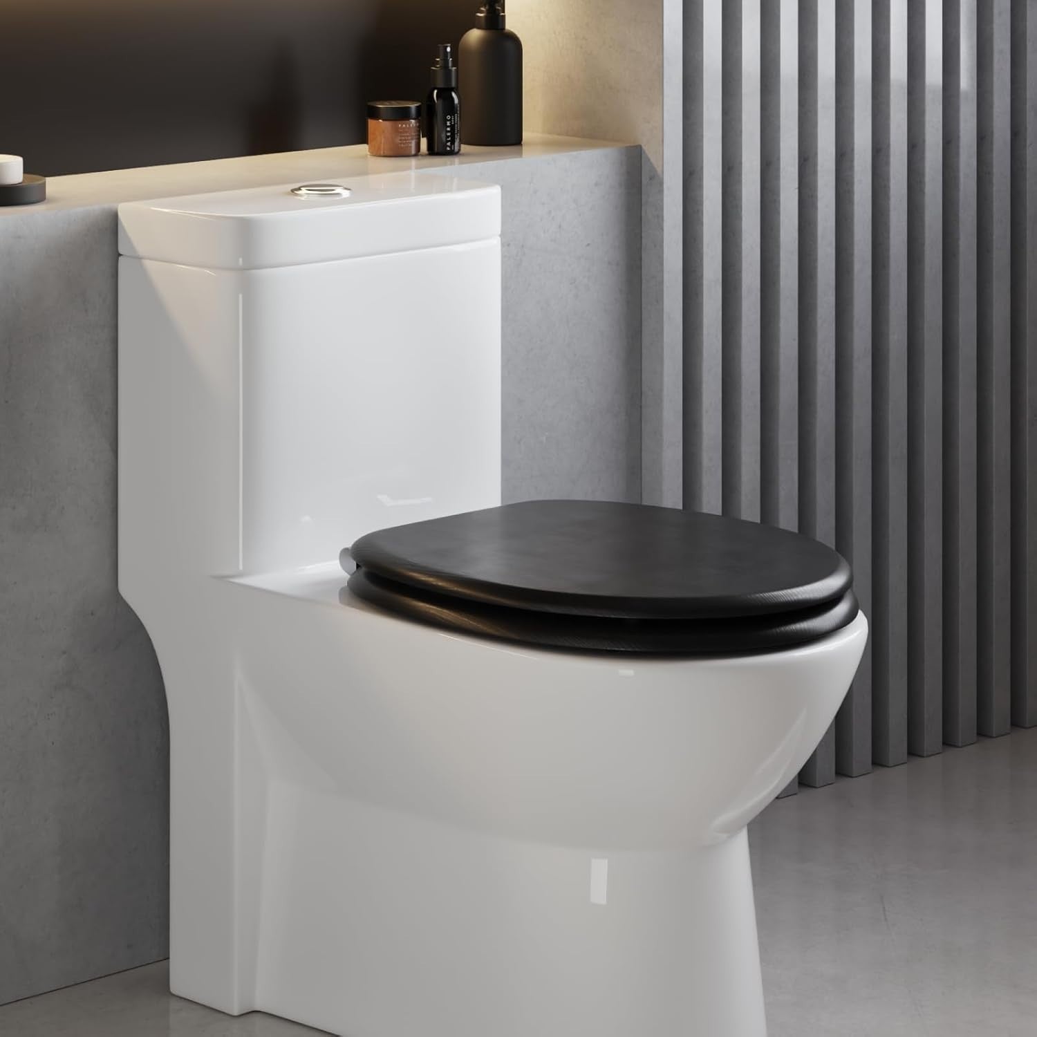Wooden Toilet Seat Soft Close Black MDF Heavy Duty Standard WC 43.8x37.8cm