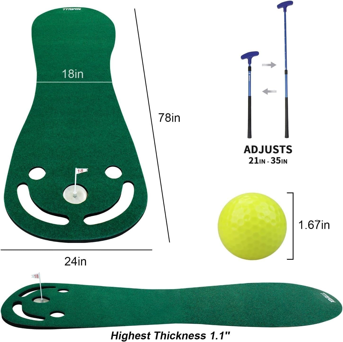 Indoor Golf Putting Mat Training Set Adjustable Putter 3 Balls Cup