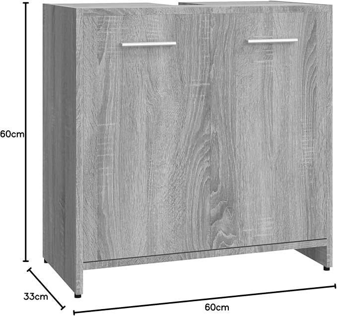 Grey Sonoma Bathroom Sink Cabinet 60x33x60cm Modern Vanity Storage Unit