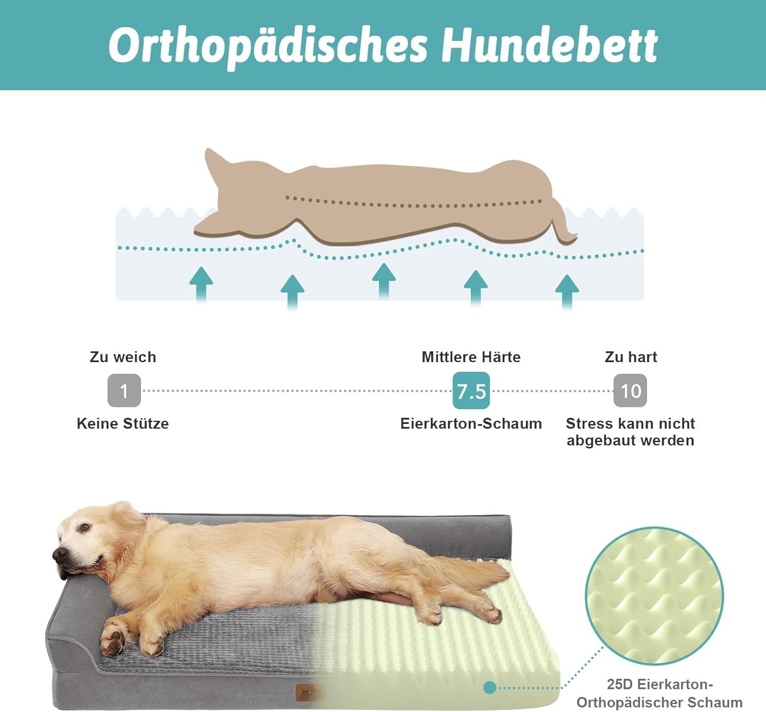 XL Orthopedic Dog Sofa Bed 122x81cm Washable L Shape