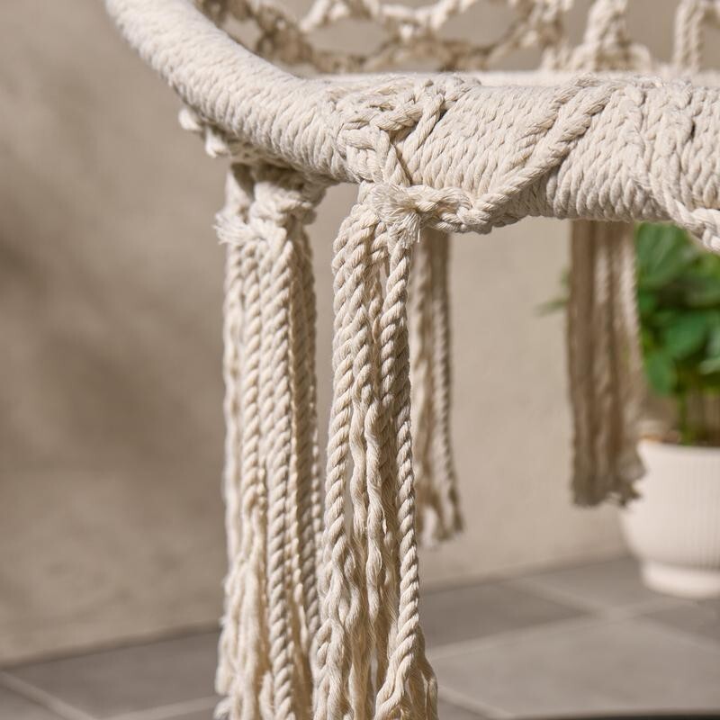 Cream Hanging Egg Chair Hammock Swing Indoor Outdoor Macrame Garden Seat