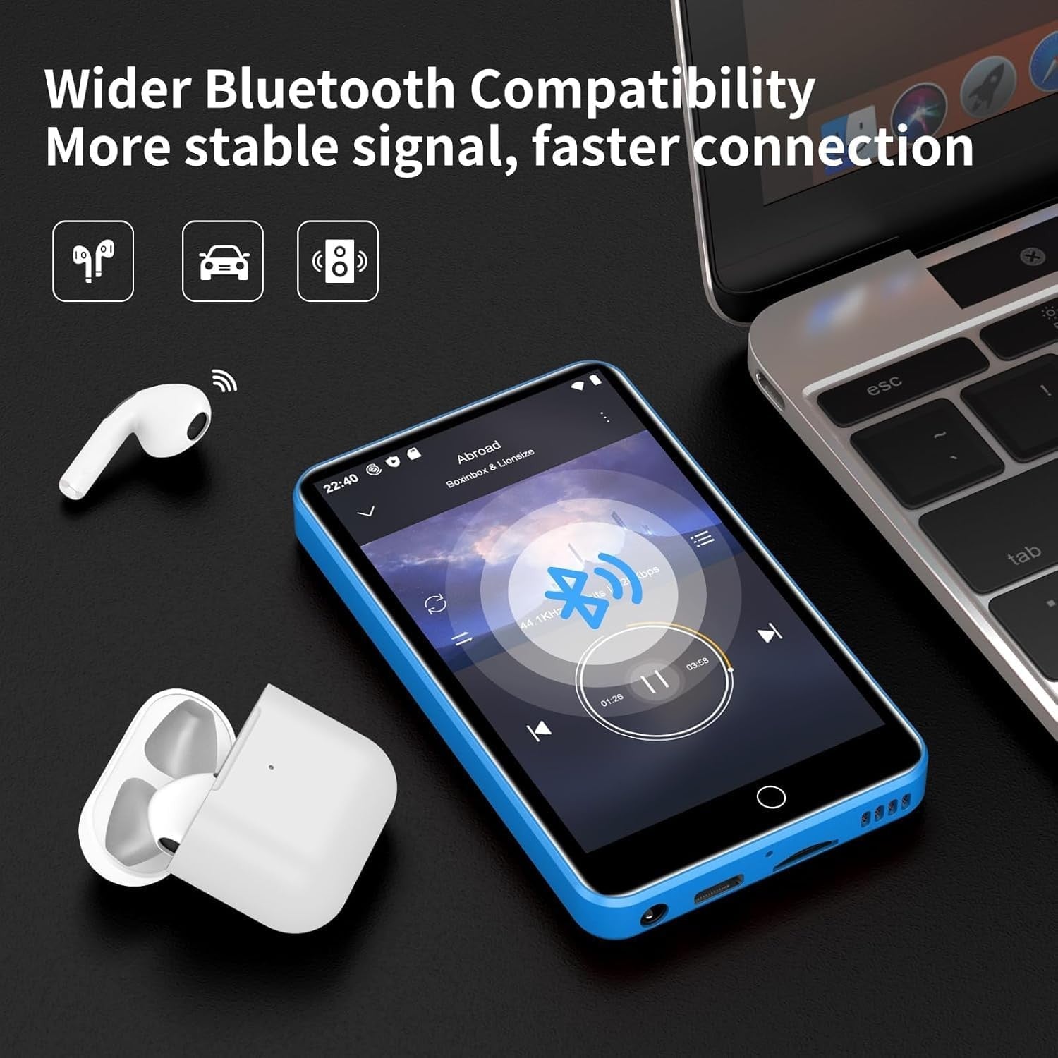80GB Bluetooth WiFi MP3 Player Kids 4" Touchscreen Music & Video – Blue