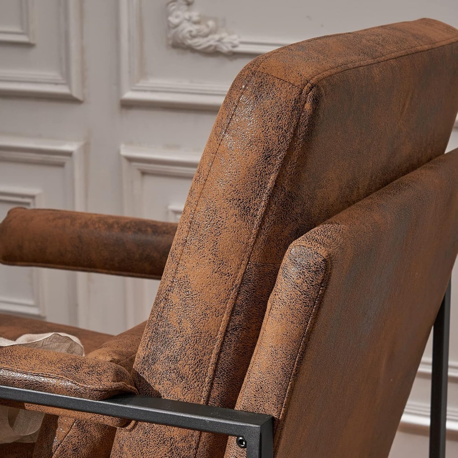 Modern Accent Armchair Brown Metal Frame Lounge Chair Cushion Seat