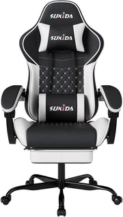 Ergonomic Gaming Chair with Footrest & Massage Support – Black White PC Seat
