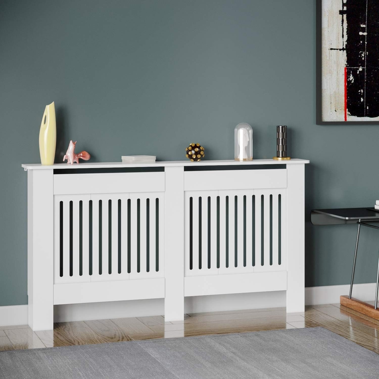 Large White Radiator Cover | Modern MDF Vertical Slatted Cabinet