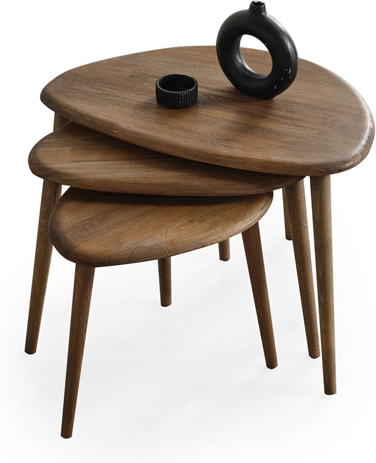 3 Pcs Nesting Coffee Table Set Mid-Century Modern Wood Walnut Oval Side End