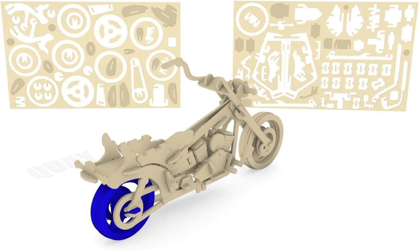 3D Wooden Motorcycle Model Kit - Easy Assemble, Paintable, FSC Certified