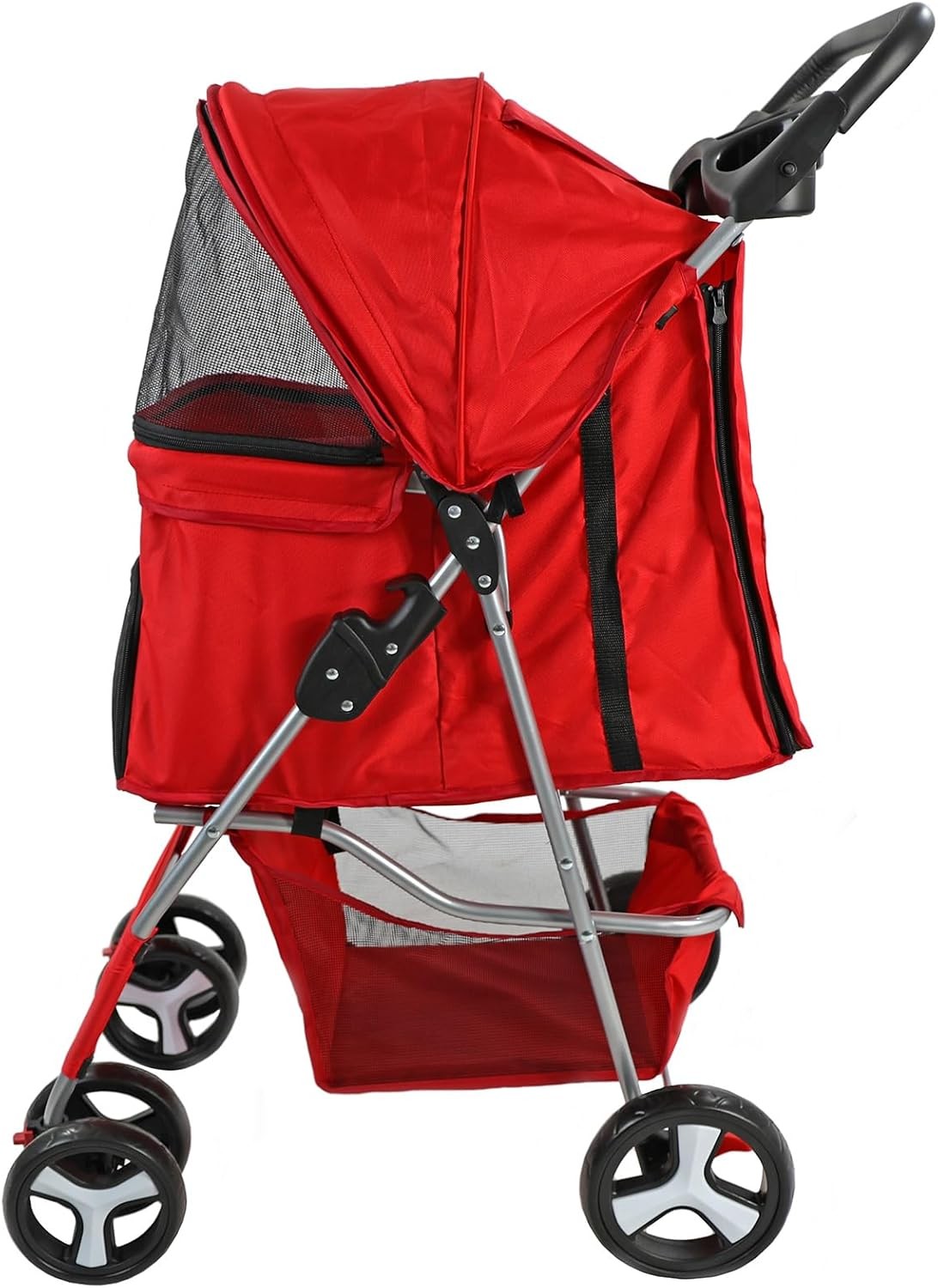 Pet Travel Stroller Dog Cat Pushchair Foldable Swivel Wheels 15kg Red