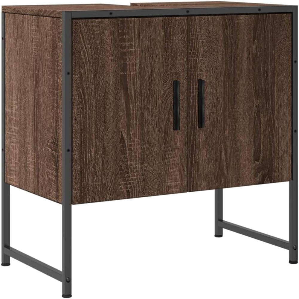 Modern Brown Oak Bathroom Sink Cabinet 60cm Under Basin Storage Unit Cupboard