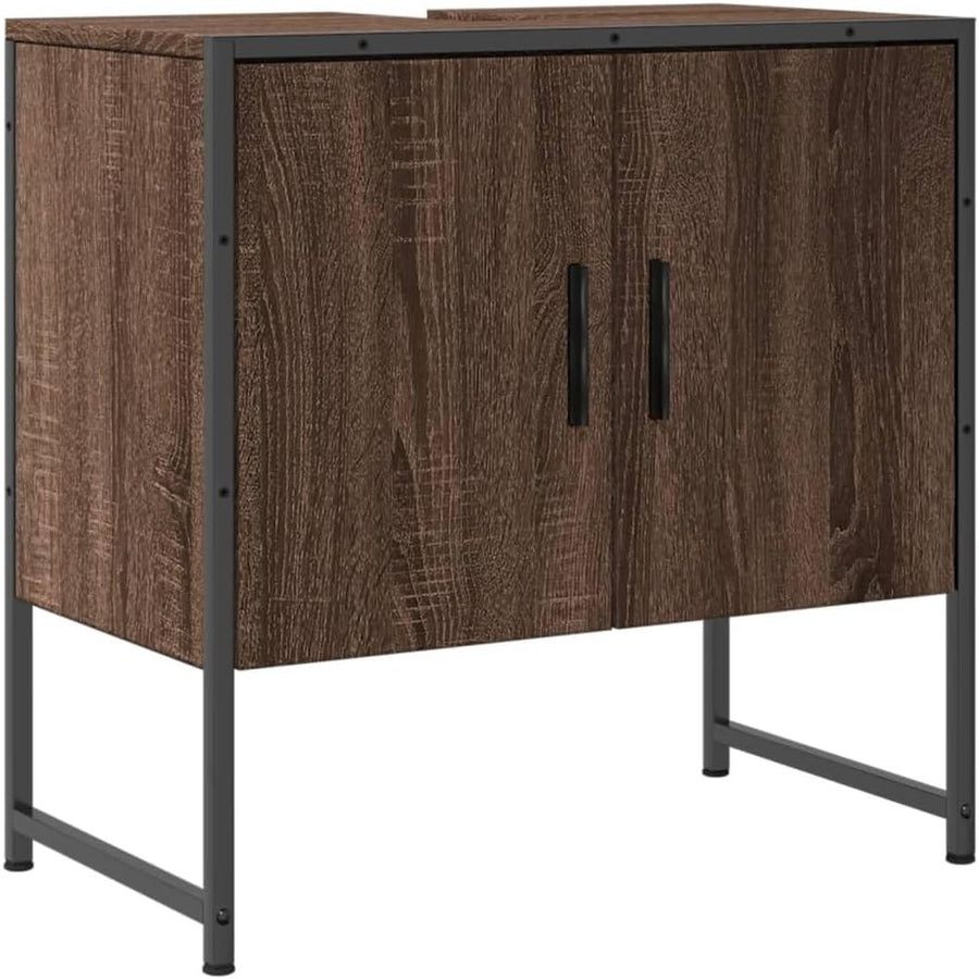 Modern Brown Oak Bathroom Sink Cabinet 60cm Under Basin Storage Unit Cupboard