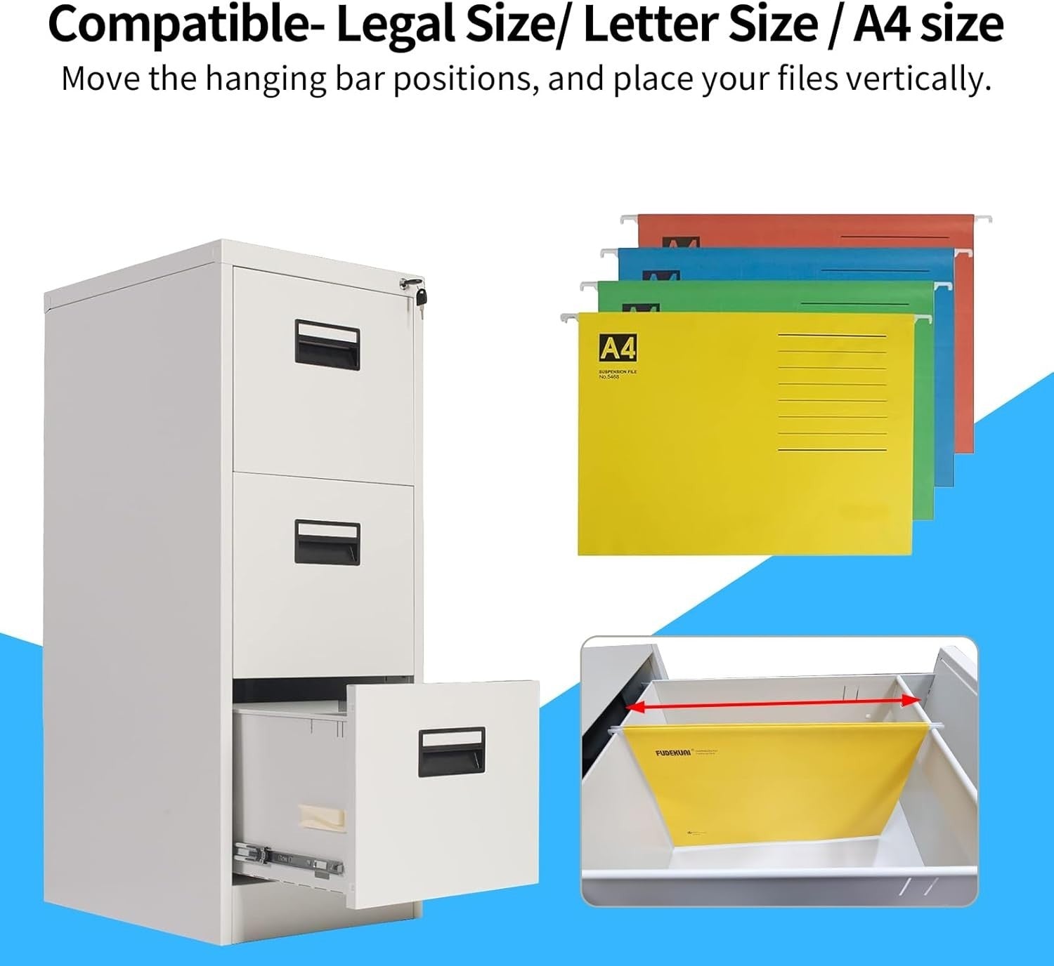 Light Grey 3 Drawer Lockable File Cabinet 50x40x103cm Steel