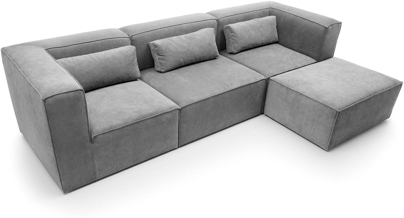 Light Grey L Shape Corner Sofa | Reversible Modular Couch 4 Seater