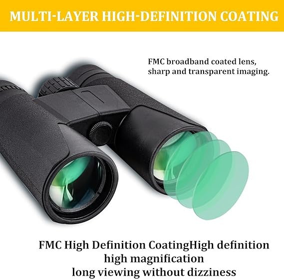 High Power 12x42 Binoculars HD Optics Wide View Clear Low Light Vision