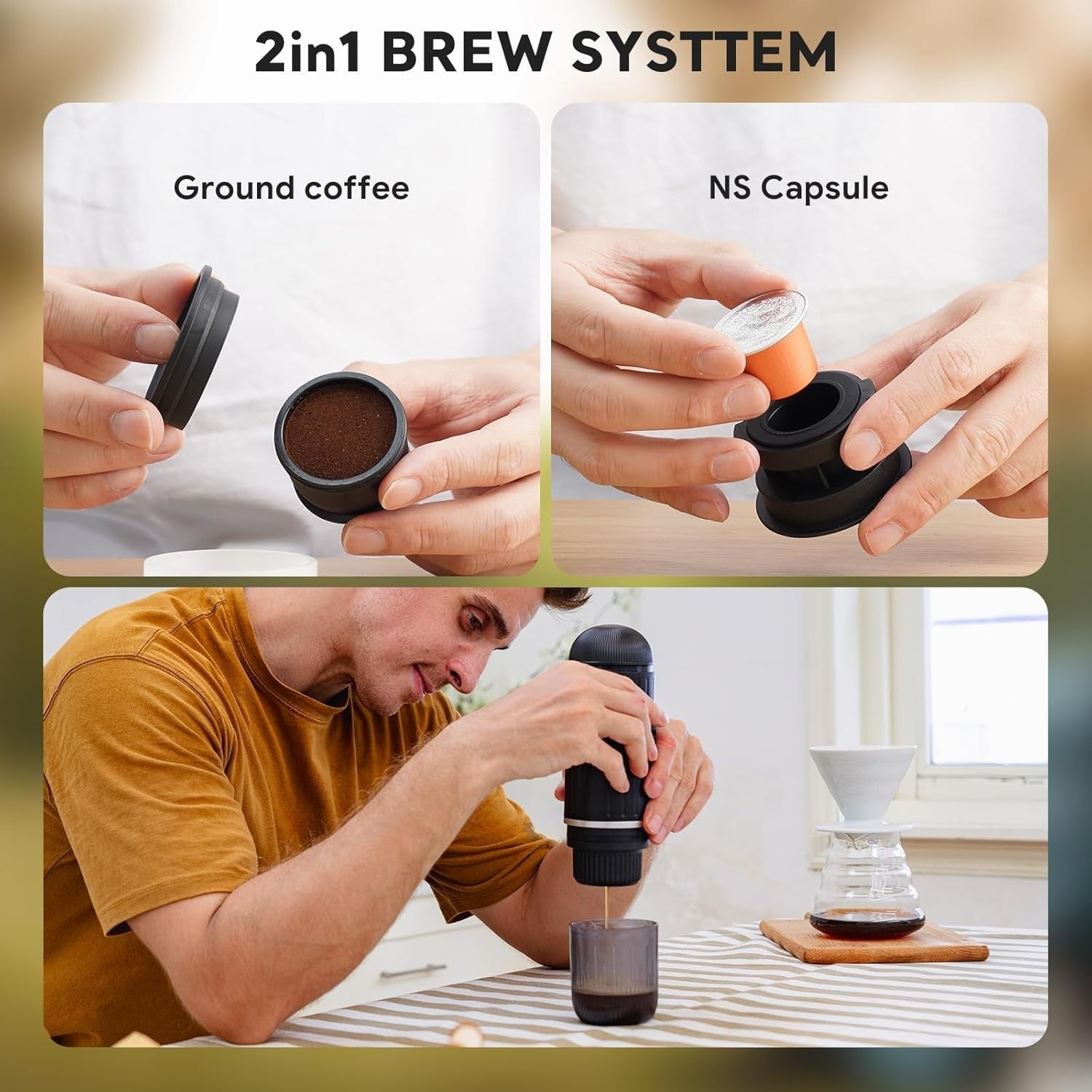 Portable Electric Espresso Maker 12V Travel Coffee Machine 19Bar Self-Heating